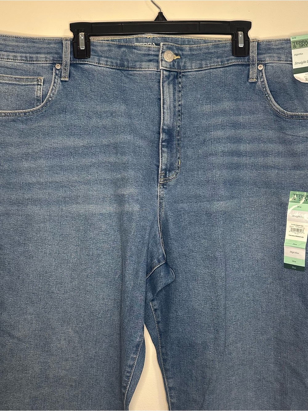 Terra & Sky Womens 26W Straight Leg High Rise Jeans Denim Light Wash Blue NEW